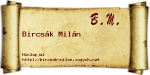 Bircsák Milán névjegykártya